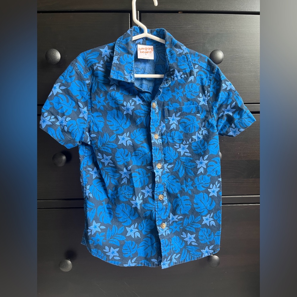 Jumping Beans Navy and Blue Leaf Print Shirt